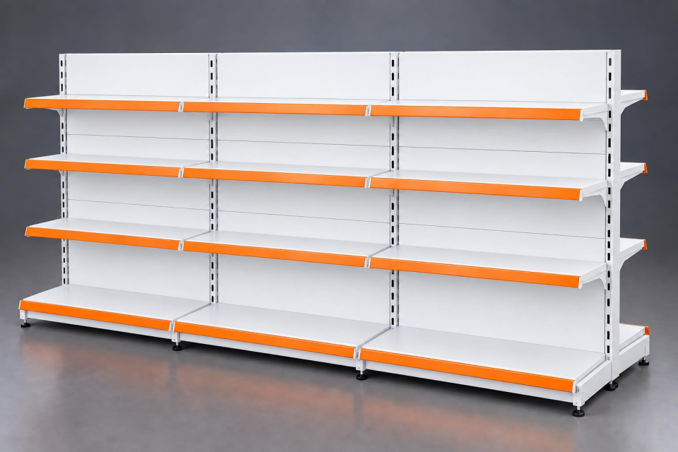 Çift Taraflı (Ekonomik) 3'lü Orta Reyon, Market Rafı-Bazasız H:140 cm
