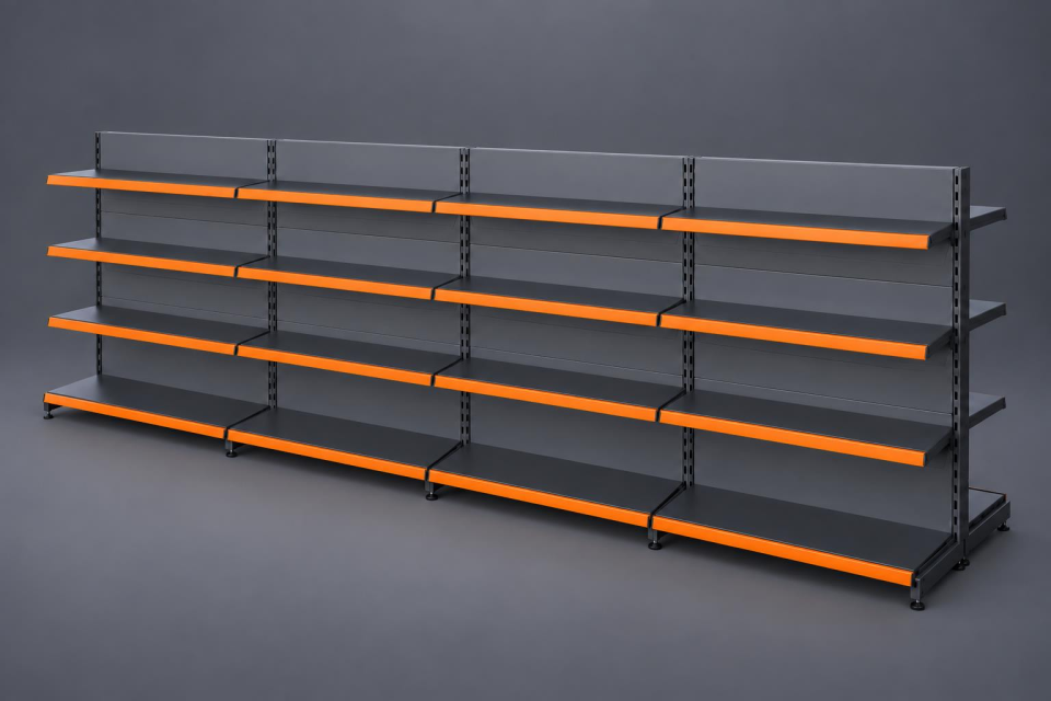 Çift Taraflı (Ekonomik) 4'lü Orta Reyon, Market Rafı-Bazasız H:140 cm