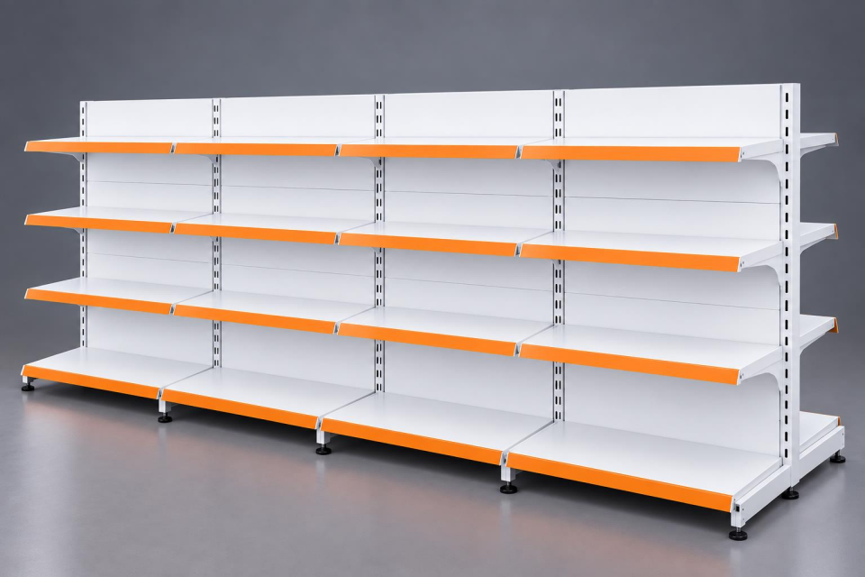 Çift Taraflı (Ekonomik) 4'lü Orta Reyon, Market Rafı-Bazasız H:140 cm