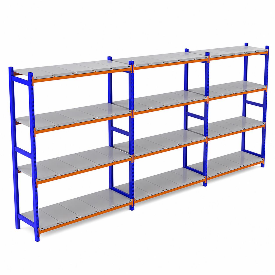 4 Katlı 3'lü Depo Rafı - 300-350 Kg Taşıma Kapasiteli Hafif Rack Raf