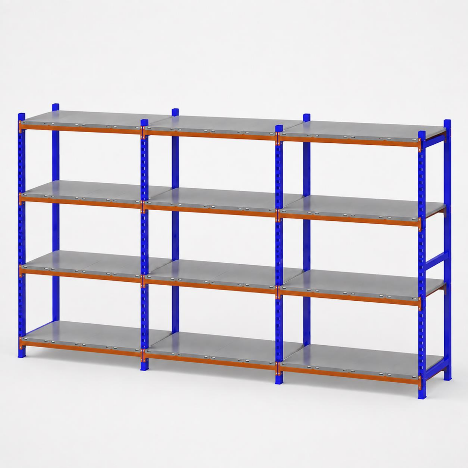 4 Katlı 3'lü Depo Rafı - 300-350 Kg Taşıma Kapasiteli Hafif Rack Raf