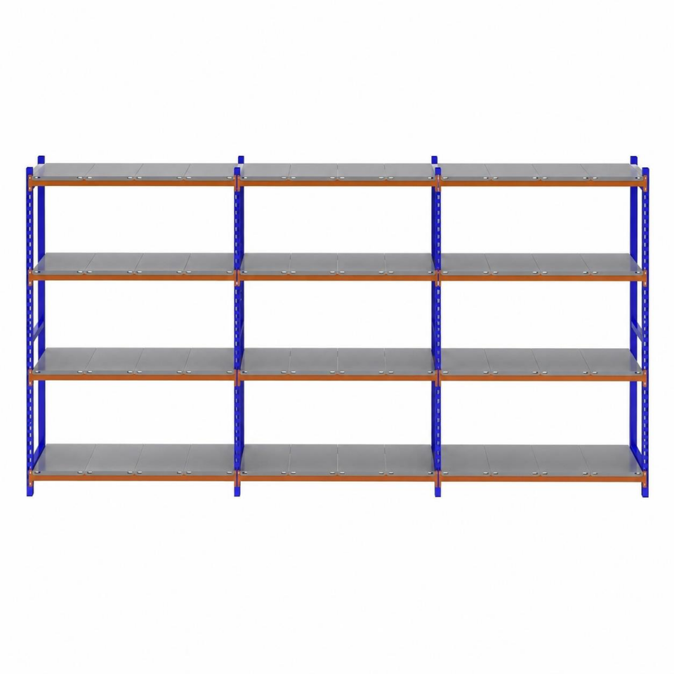 4 Katlı 3'lü Depo Rafı - 300-350 Kg Taşıma Kapasiteli Hafif Rack Raf