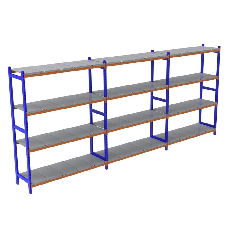 4 Katlı 3'lü Depo Rafı - 300-350 Kg Taşıma Kapasiteli Hafif Rack Raf