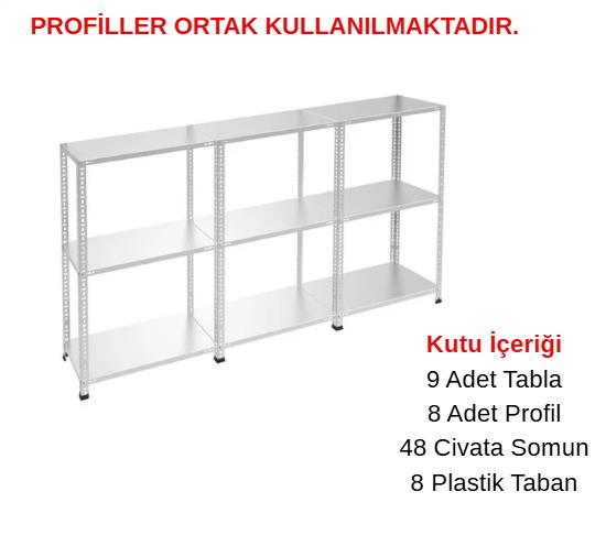 3 Katlı 3'lü Galvaniz Çelik Raf - Depo, Arşiv, Kiler, Dosya, Market Rafı