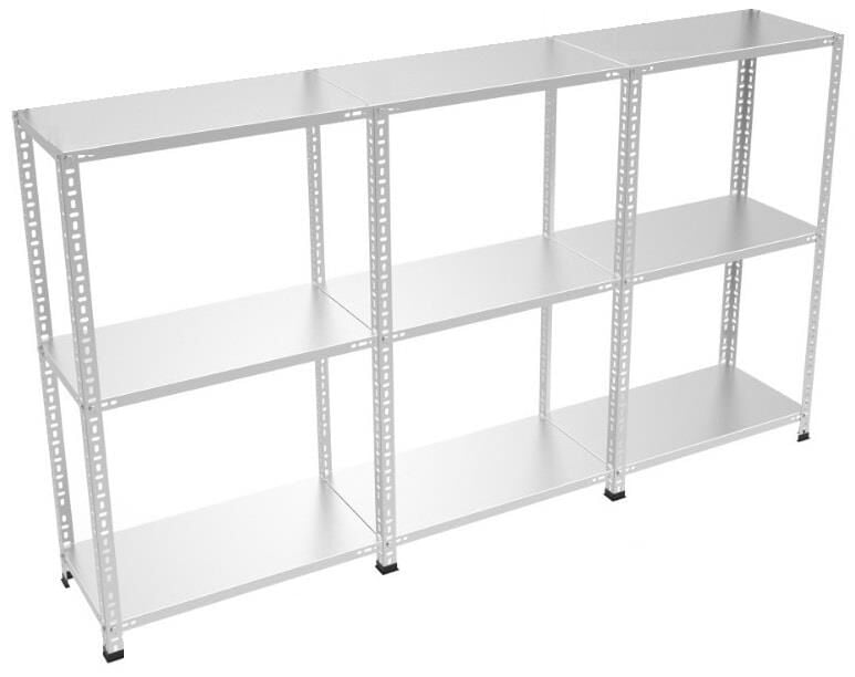 3 Katlı 3'lü Galvaniz Çelik Raf - Depo, Arşiv, Kiler, Dosya, Market Rafı