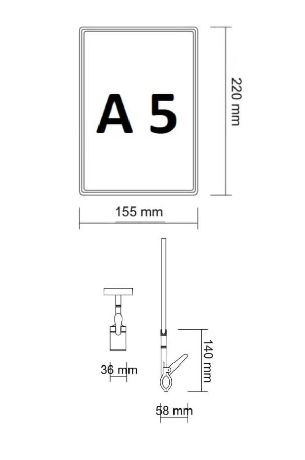 5 Adet Beyaz A5 Mandallı Fiyat Etiketi - Sepet, Stand, Teşhir, Askılık, Çerçeveli Fiyat Etiketi