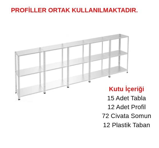 3 Katlı 5'li Galvaniz Çelik Raf - Depo, Arşiv, Kiler, Dosya, Market Rafı