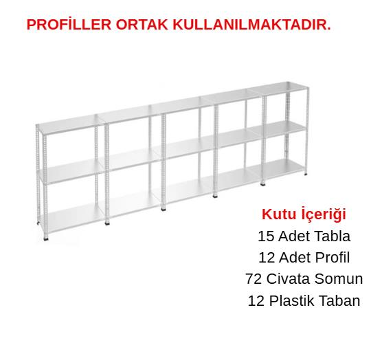 3 Katlı 5'li Galvaniz Çelik Raf - Depo, Arşiv, Kiler, Dosya, Market Rafı
