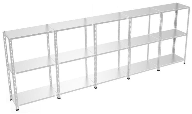 3 Katlı 5'li Bitişik Galvaniz Çelik Raf - Depo, Arşiv, Kiler, Dosya, Market Rafı, Civatalı Raf Sistemi