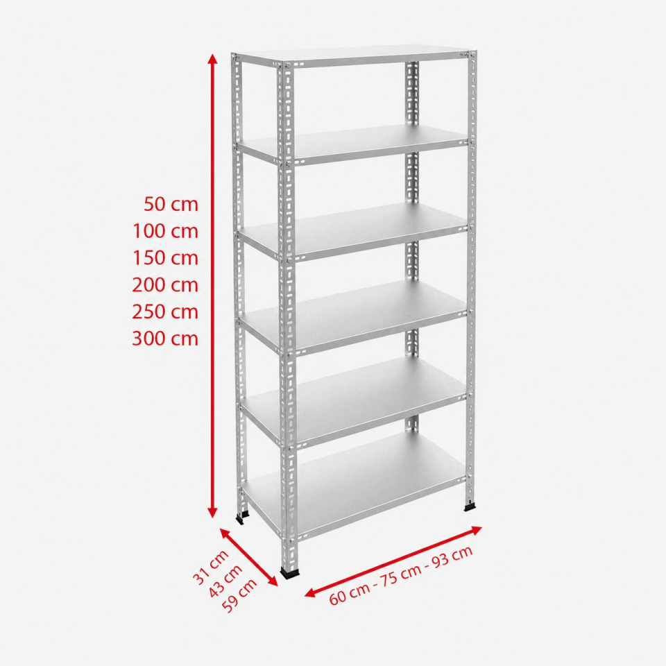 6 Katlı Galvaniz Çelik Raf - Depo, Arşiv, Kiler, Dosya, Market Rafı