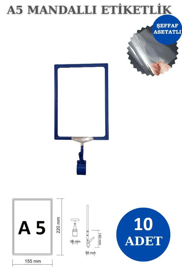 10 Adet Sarı A5 Mandallı Fiyat Etiketi - Sepet, Stand, Teşhir, Askılık, Çerçeveli Fiyat Etiketi