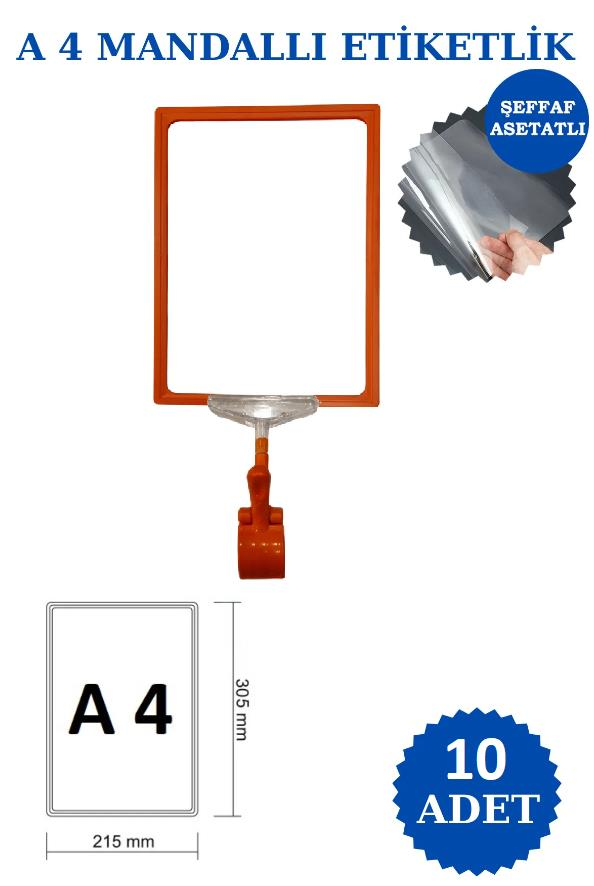 10 Adet Mavi A4 Mandallı Fiyat Etiketi - Sepet, Stand, Teşhir, Askılık, Çerçeveli Fiyat Etiketi