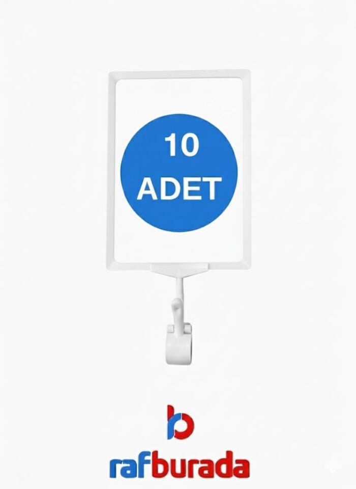 10 Adet Beyaz A4 Mandallı Fiyat Etiketi - Sepet, Stand, Teşhir, Askılık, Çerçeveli Fiyat Etiketi