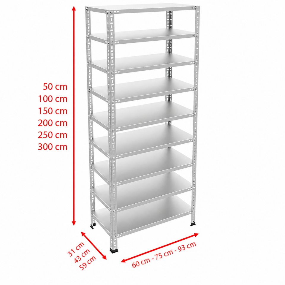 9 Katlı Galvaniz Çelik Raf - Depo, Arşiv, Kiler, Dosya, Market, Bakkal Rafı