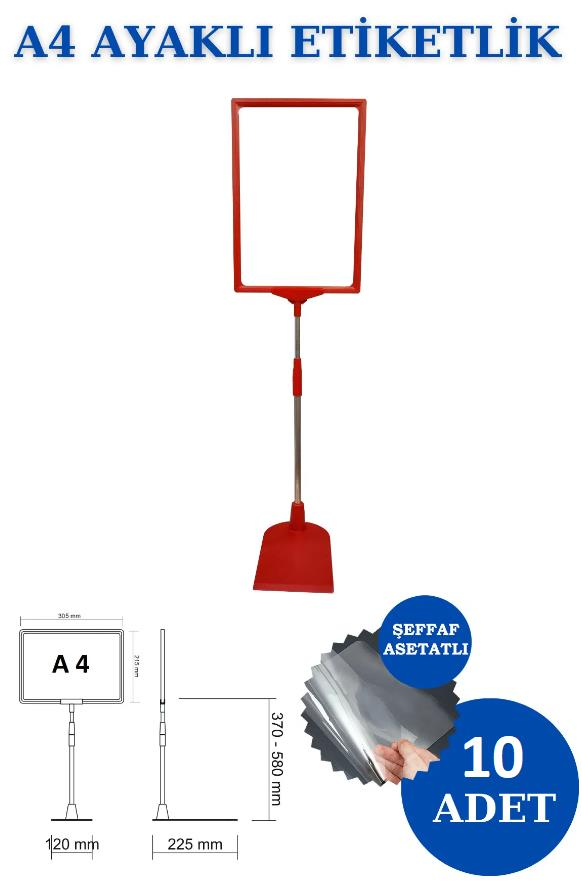 10 Adet Mavi A4 Ördek Ayaklı Fiyat Etiketi - Sepet, Stand, Teşhir, Askılık, Çerçeveli Fiyat Etiketi
