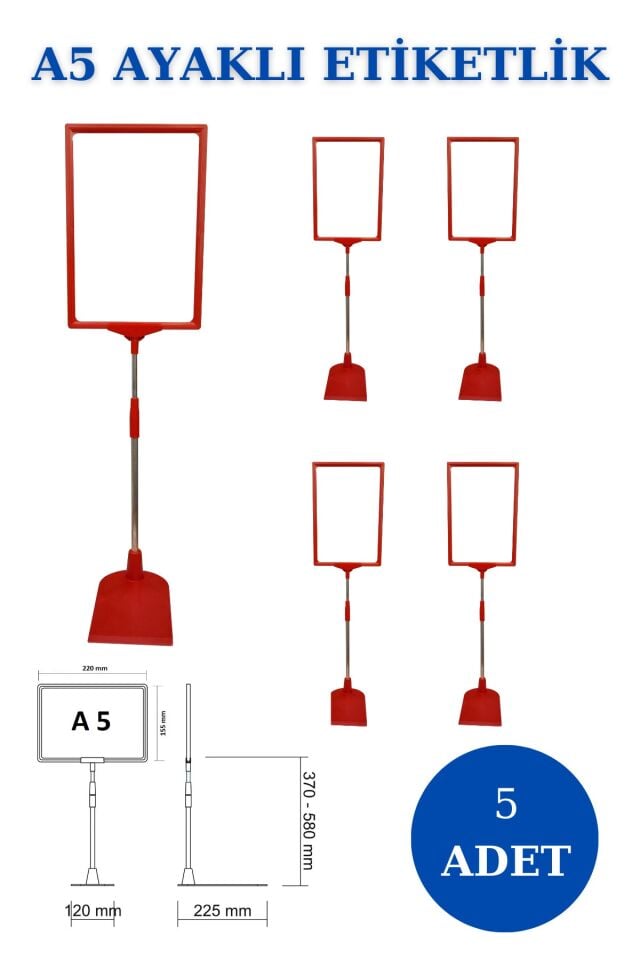 5 Adet Beyaz A5 Ördek Ayaklı Fiyat Etiketi - Sepet, Stand, Teşhir, Askılık, Çerçeveli Fiyat Etiketi