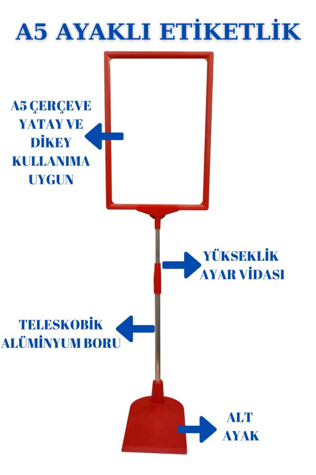 5 Adet Mavi A5 Ördek Ayaklı Fiyat Etiketi - Sepet, Stand, Teşhir, Askılık, Çerçeveli Fiyat Etiketi