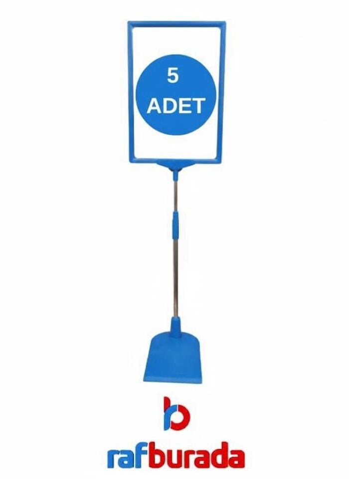5 Adet Mavi A5 Ördek Ayaklı Fiyat Etiketi - Sepet, Stand, Teşhir, Askılık, Çerçeveli Fiyat Etiketi
