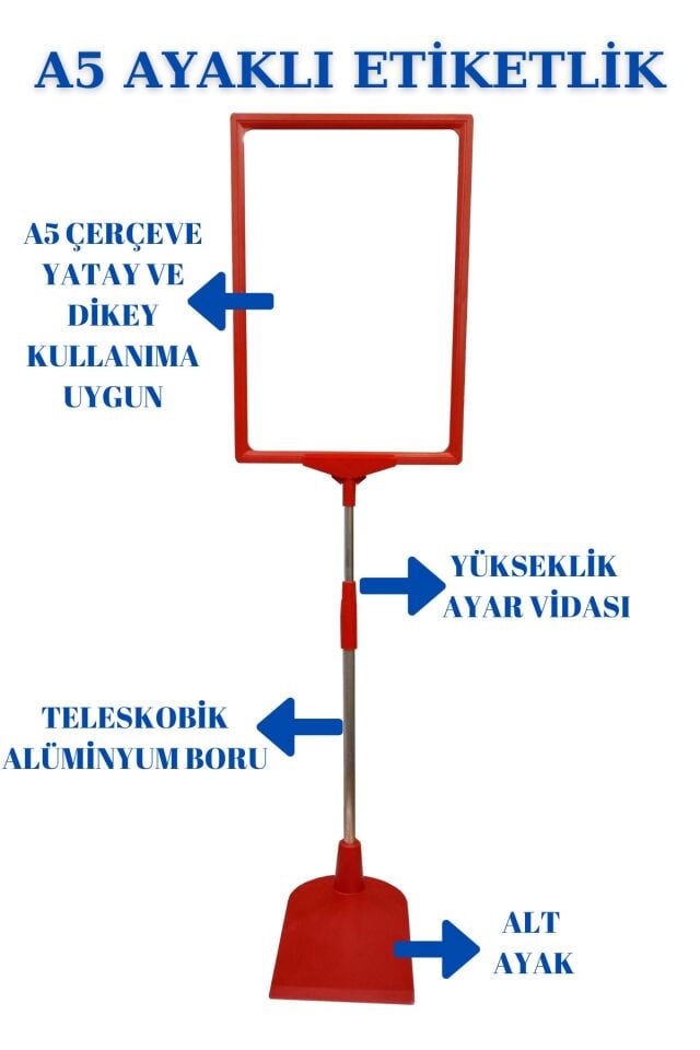 5 Adet Kırmızı A5 Ördek Ayaklı Fiyat Etiketi - Sepet, Stand, Teşhir, Askılık, Çerçeveli Fiyat Etiketi