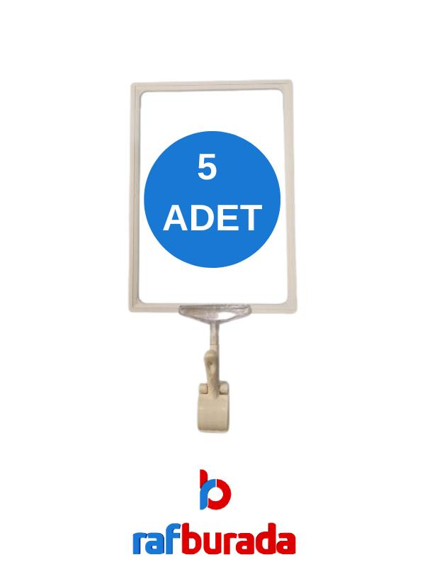 5 Adet Beyaz A5 Mandallı Fiyat Etiketi - Sepet, Stand, Teşhir, Askılık, Çerçeveli Fiyat Etiketi