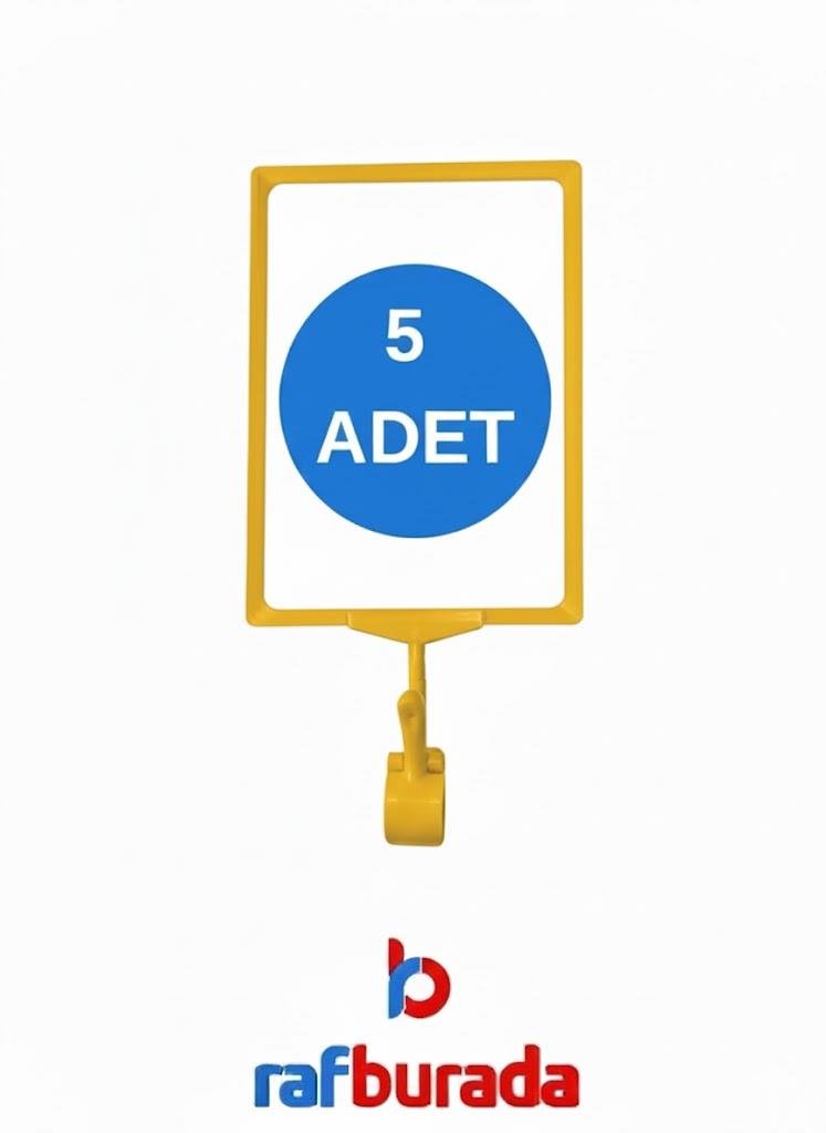 5 Adet Sarı A5 Mandallı Fiyat Etiketi - Sepet, Stand, Teşhir, Askılık, Çerçeveli Fiyat Etiketi