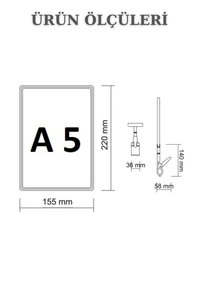 5 Adet Mavi A5 Mandallı Fiyat Etiketi - Sepet, Stand, Teşhir, Askılık, Çerçeveli Fiyat Etiketi