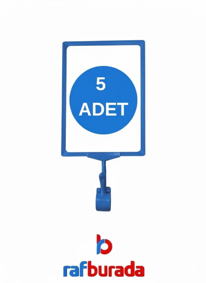 5 Adet Mavi A5 Mandallı Fiyat Etiketi - Sepet, Stand, Teşhir, Askılık, Çerçeveli Fiyat Etiketi