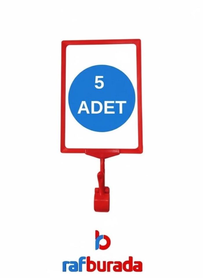5 Adet Kırmızı A5 Mandallı Fiyat Etiketi - Sepet, Stand, Teşhir, Askılık, Çerçeveli Fiyat Etiketi