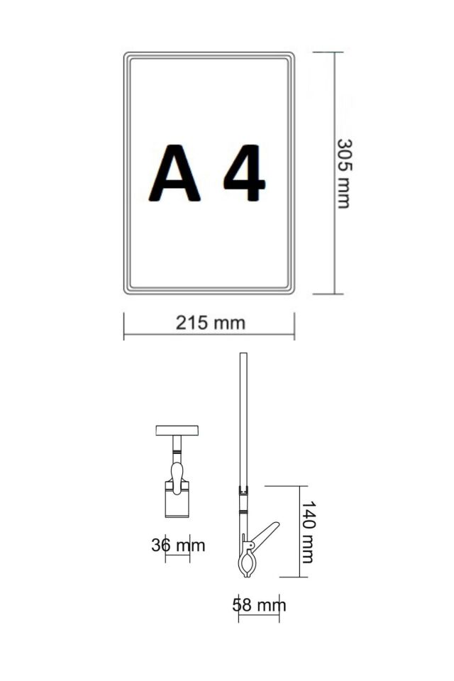 5 Adet Beyaz A4 Mandallı Fiyat Etiketi - Sepet, Stand, Teşhir, Askılık, Çerçeveli Fiyat Etiketi