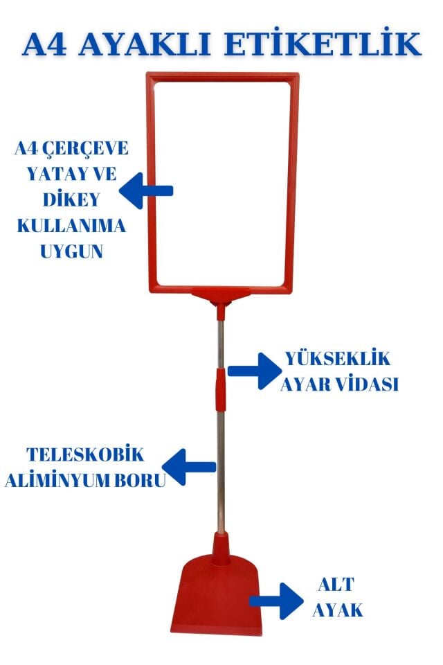 5 Adet Kırmızı A4 Ördek Ayaklı Fiyat Etiketi - Sepet, Stand, Teşhir, Askılık, Çerçeveli Fiyat Etiketi