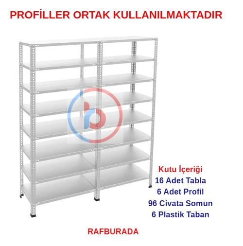 8 Katlı Duble Galvaniz Çelik Raf - Depo, Arşiv, Kiler, Dosya, Market Rafı