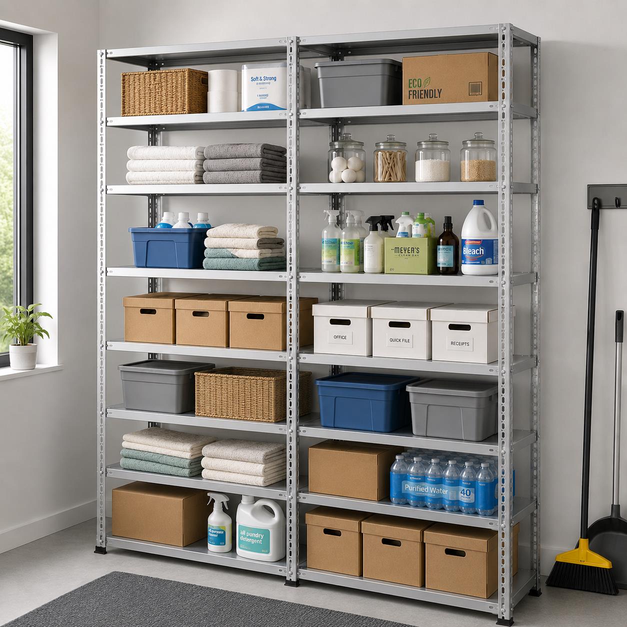 8 Katlı Duble Galvaniz Çelik Raf - Depo, Arşiv, Kiler, Dosya, Market Rafı