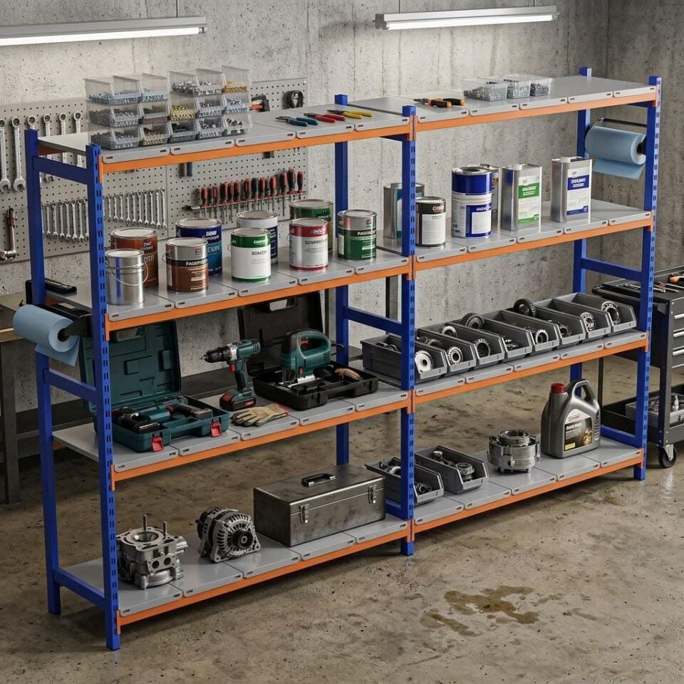 4 Katlı Duble Depo Rafı - 300-350 Kg Taşıma Kapasiteli Hafif Rack Raf