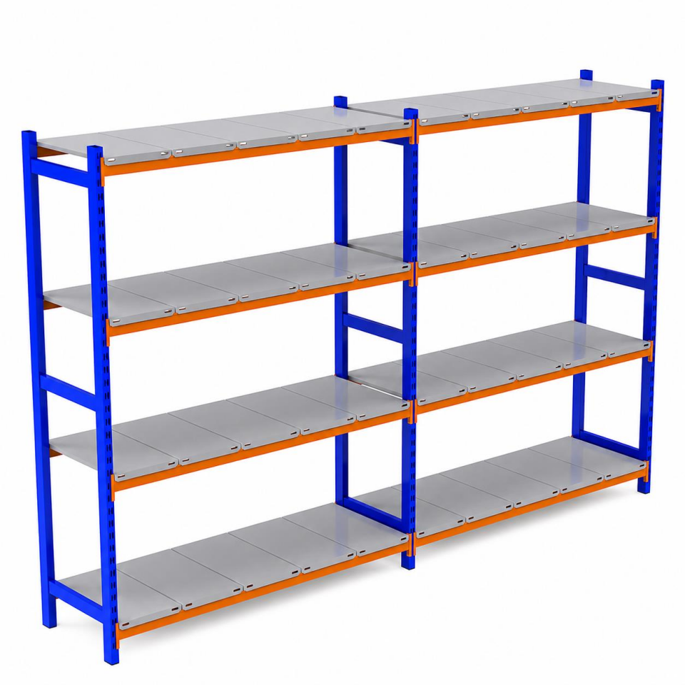 4 Katlı Duble Depo Rafı - 300-350 Kg Taşıma Kapasiteli Hafif Rack Raf