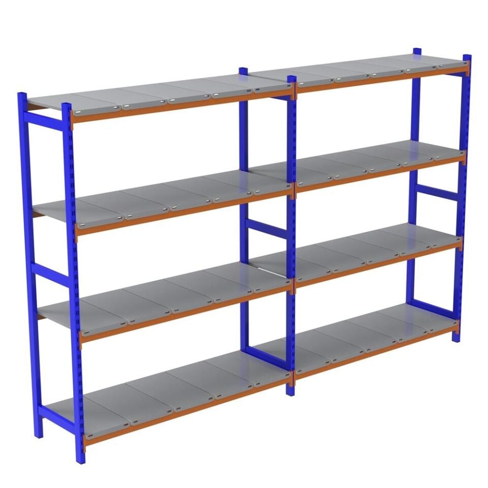 4 Katlı Duble Depo Rafı - 300-350 Kg Taşıma Kapasiteli Hafif Rack Raf