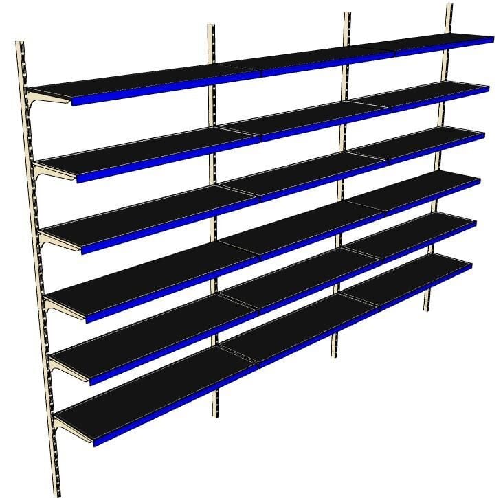 6 Katlı 3'lü Duvara Monte - Standart Market Rafı