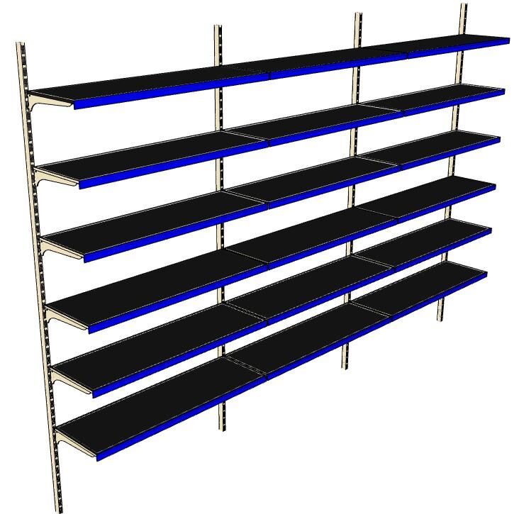 6 Katlı 3'lü Duvara Monte - Standart Market Rafı