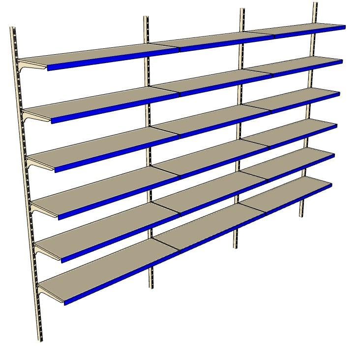 6 Katlı 3'lü Duvara Monte - Standart Market Rafı