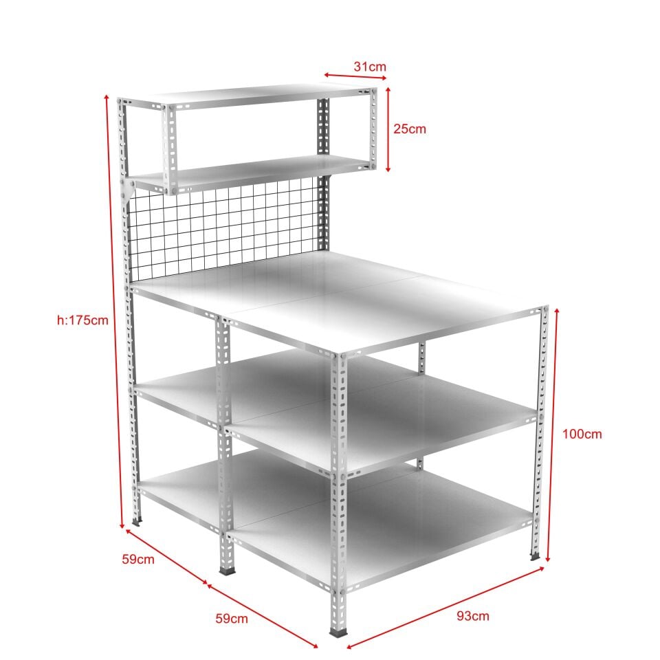 3 Katlı Duble Paketleme Masası 118x93 cm - 2 Raflı Tel Kafesli , Atölye, Depo, Hobi Çalışma Masası