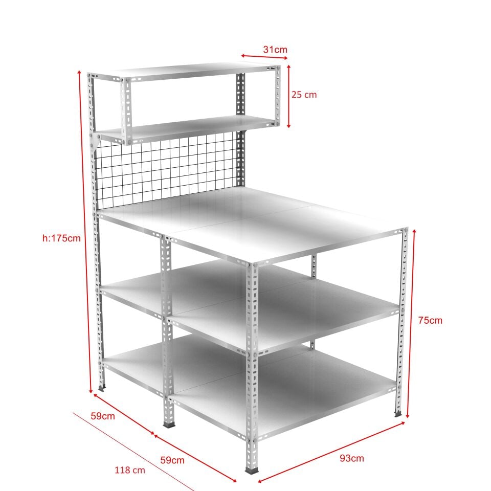 3 Katlı Duble Paketleme Masası 118x93 cm - 2 Raflı Tel Kafesli , Atölye, Depo, Hobi Çalışma Masası
