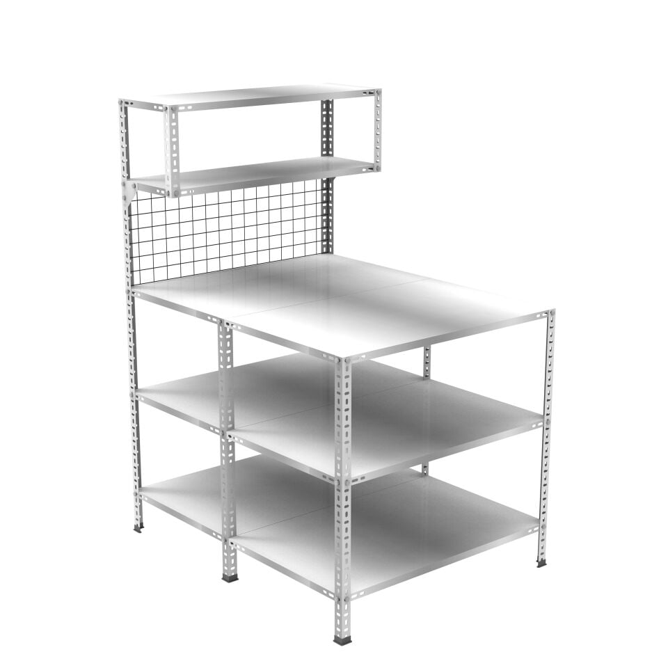 3 Katlı Duble Paketleme Masası 118x93 cm - 2 Raflı Tel Kafesli , Atölye, Depo, Hobi Çalışma Masası