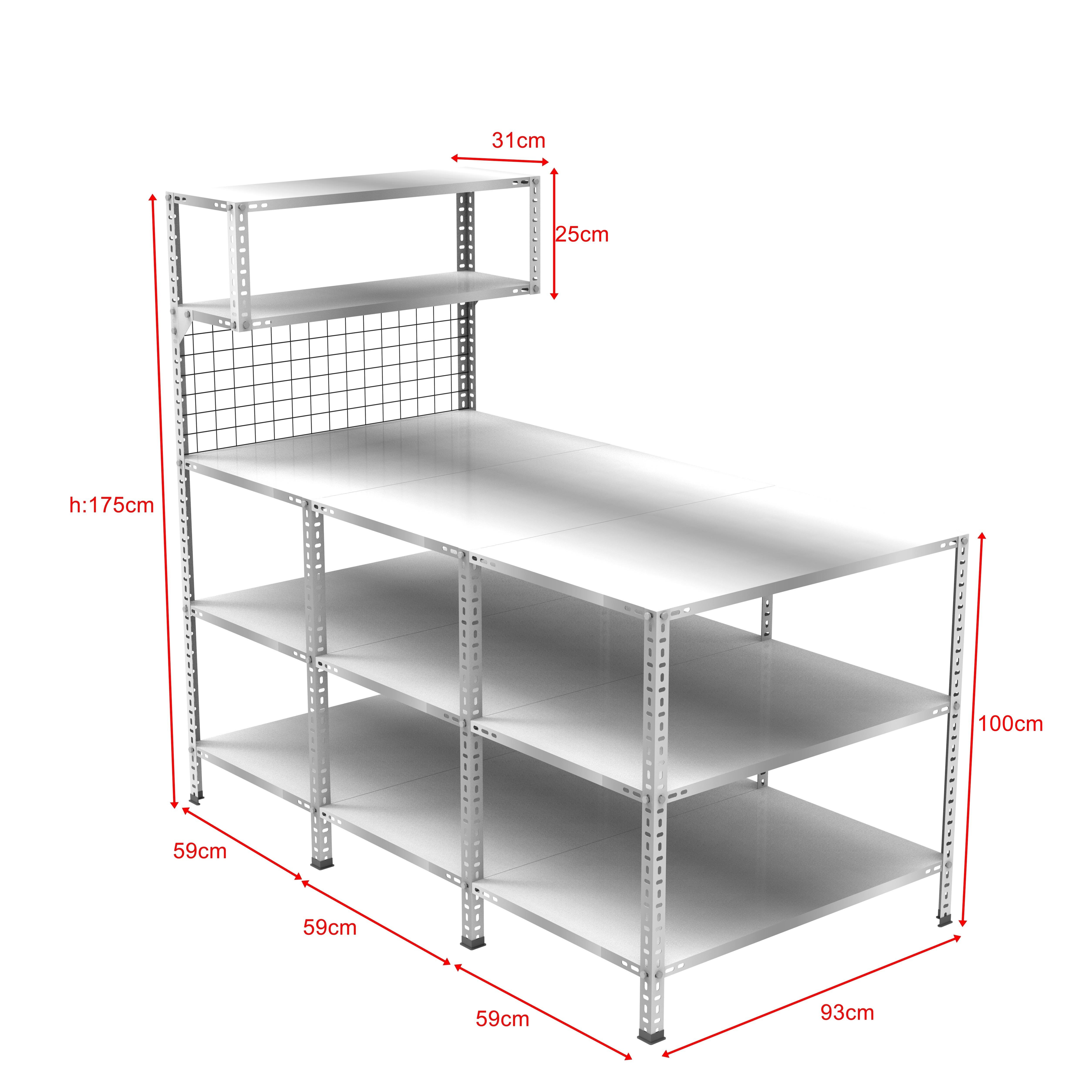 3 Katlı 3'lü Paketleme Masası 177x93 cm - 2 Raflı Tel Kafesli , Atölye, Depo, Hobi Çalışma Masası