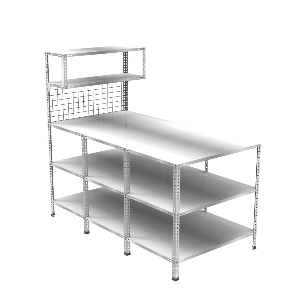 3 Katlı 3'lü Paketleme Masası 177x93 cm - 2 Raflı Tel Kafesli , Atölye, Depo, Hobi Çalışma Masası