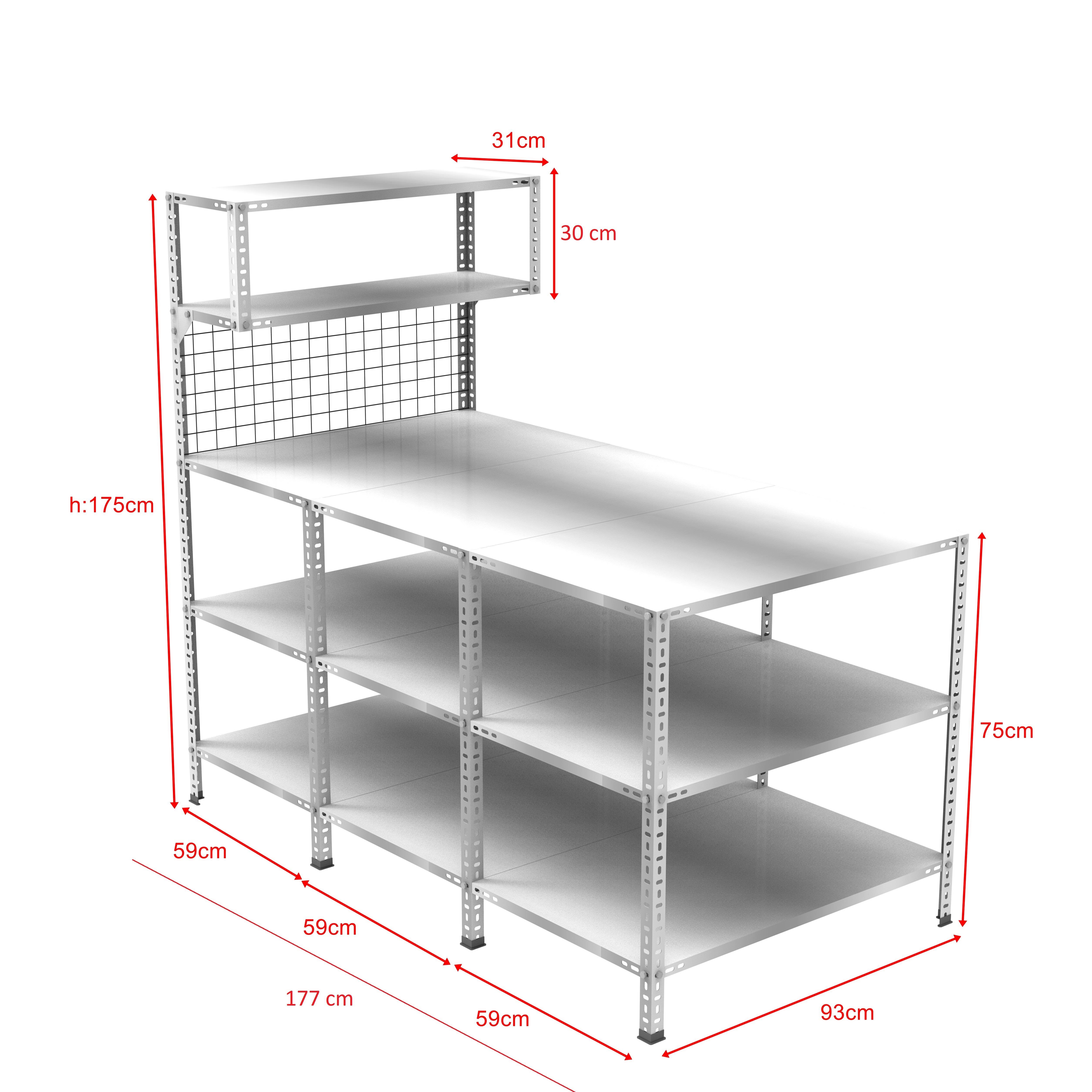 3 Katlı 3'lü Paketleme Masası 177x93 cm - 2 Raflı Tel Kafesli , Atölye, Depo, Hobi Çalışma Masası