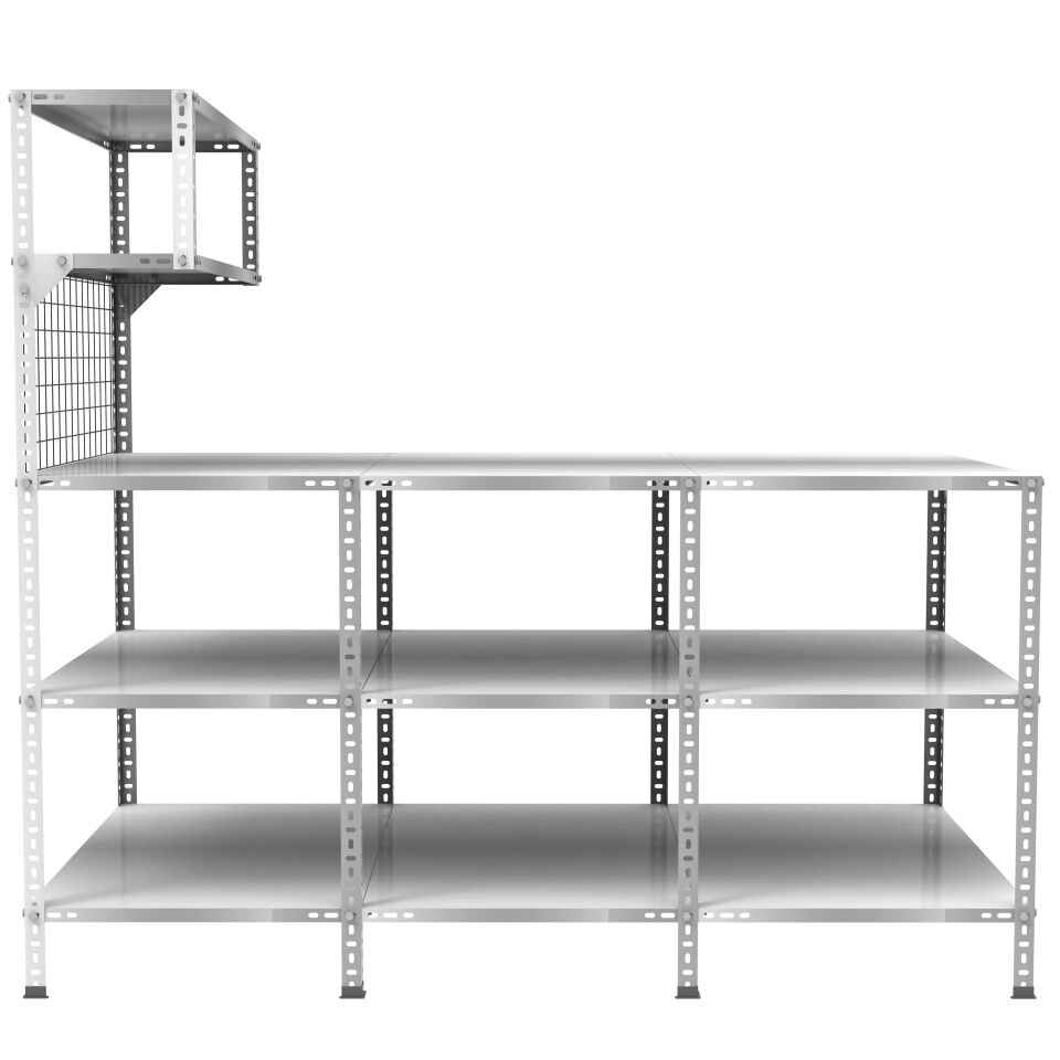 3 Katlı 3'lü Paketleme Masası 177x93 cm - 2 Raflı Tel Kafesli , Atölye, Depo, Hobi Çalışma Masası