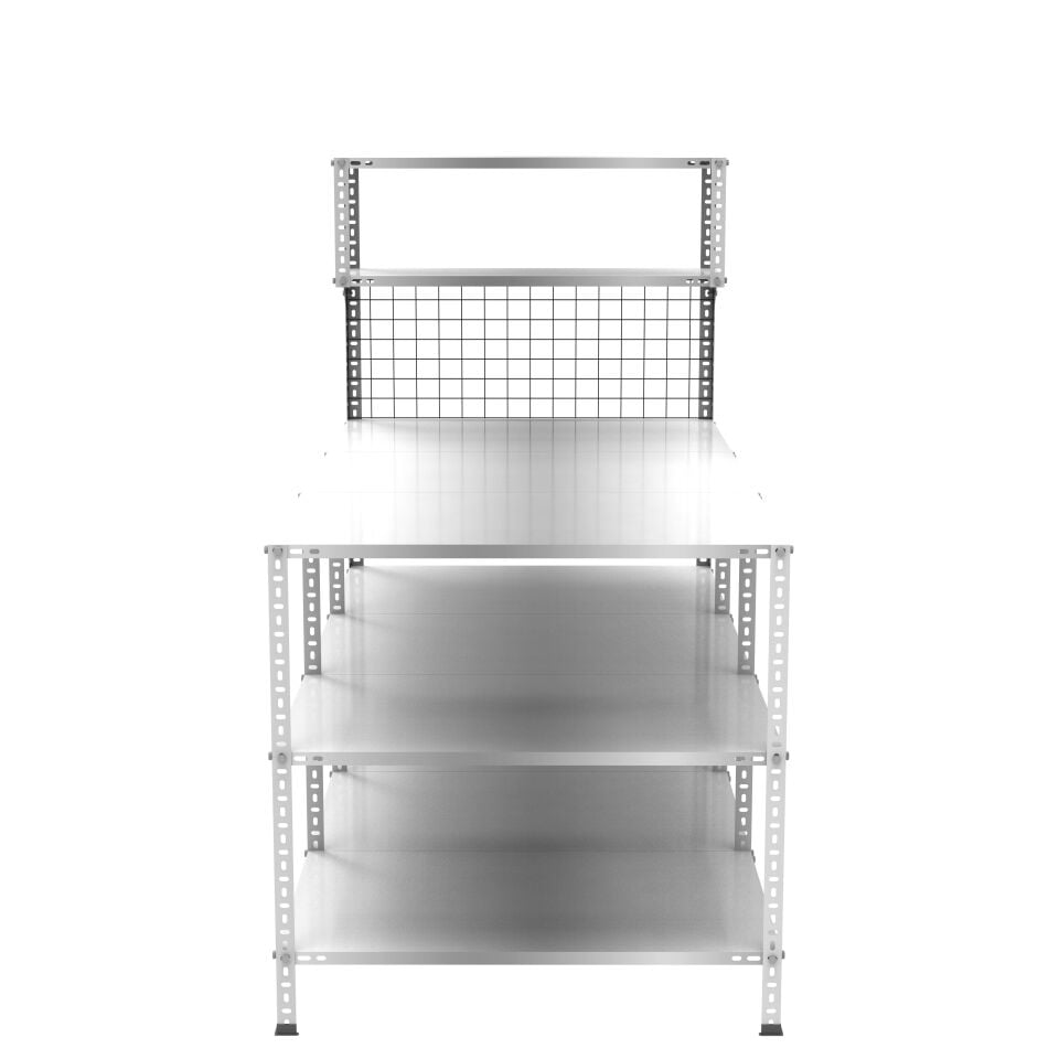 3 Katlı 3'lü Paketleme Masası 177x93 cm - 2 Raflı Tel Kafesli , Atölye, Depo, Hobi Çalışma Masası