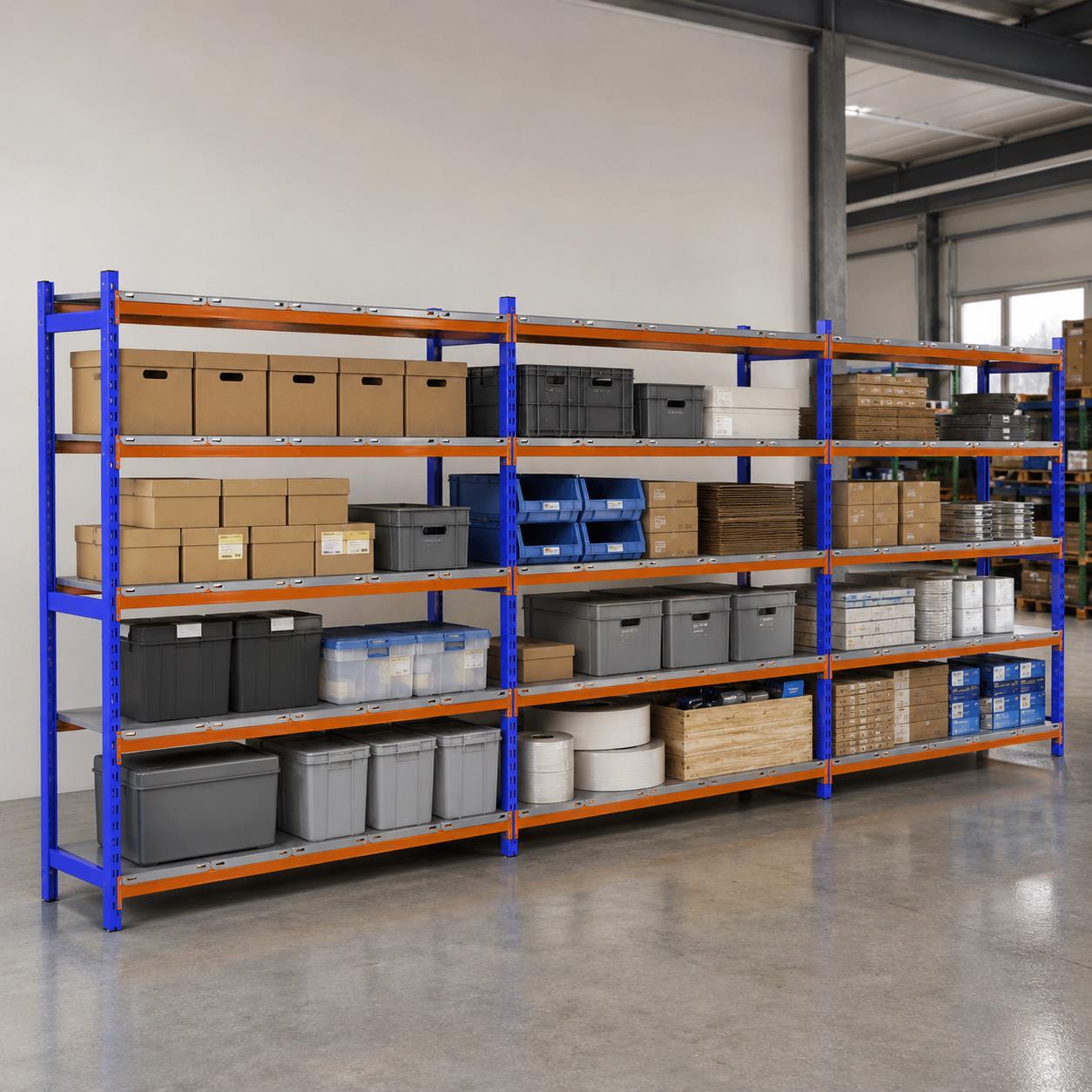 5 Katlı 3'lü Depo Rafı - 300-350 Kg Taşıma Kapasiteli Hafif Rack Raf