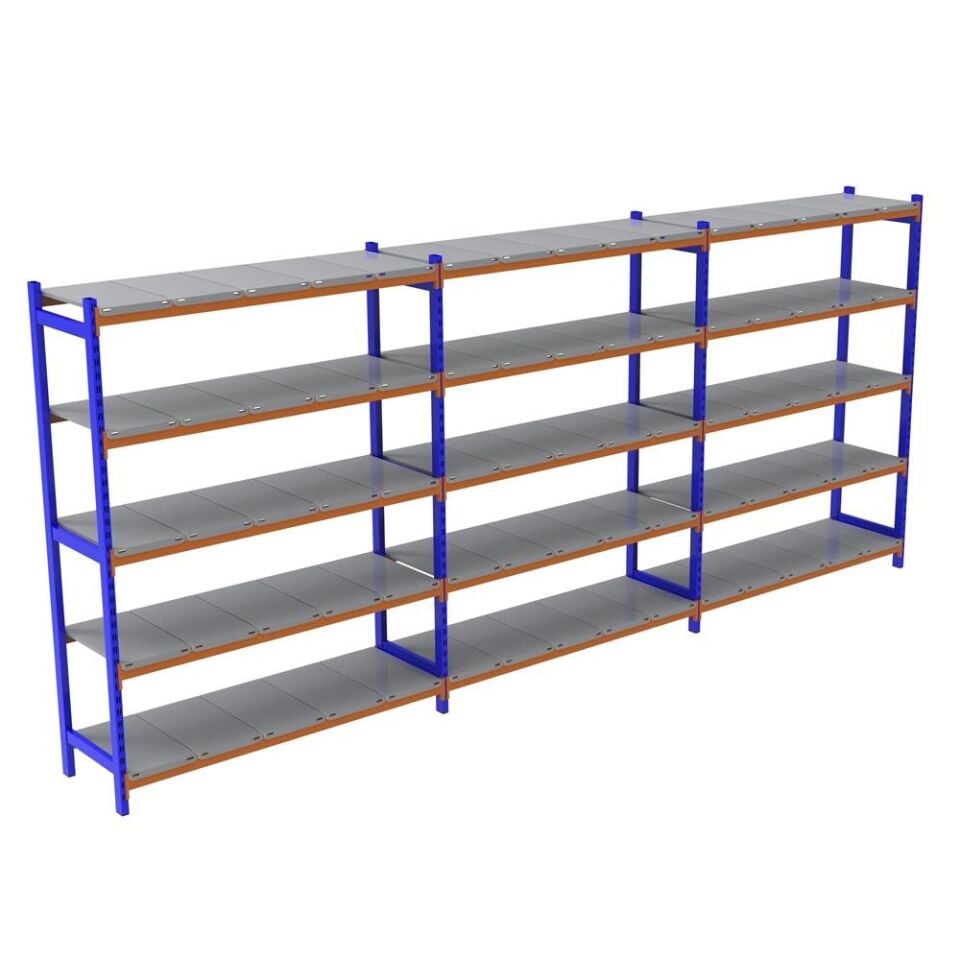 5 Katlı 3'lü Depo Rafı - 300-350 Kg Taşıma Kapasiteli Hafif Rack Raf