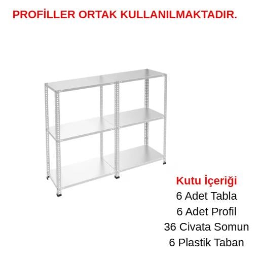 3 Katlı Duble Galvaniz Çelik Raf - Depo, Arşiv, Kiler, Dosya, Market Rafı
