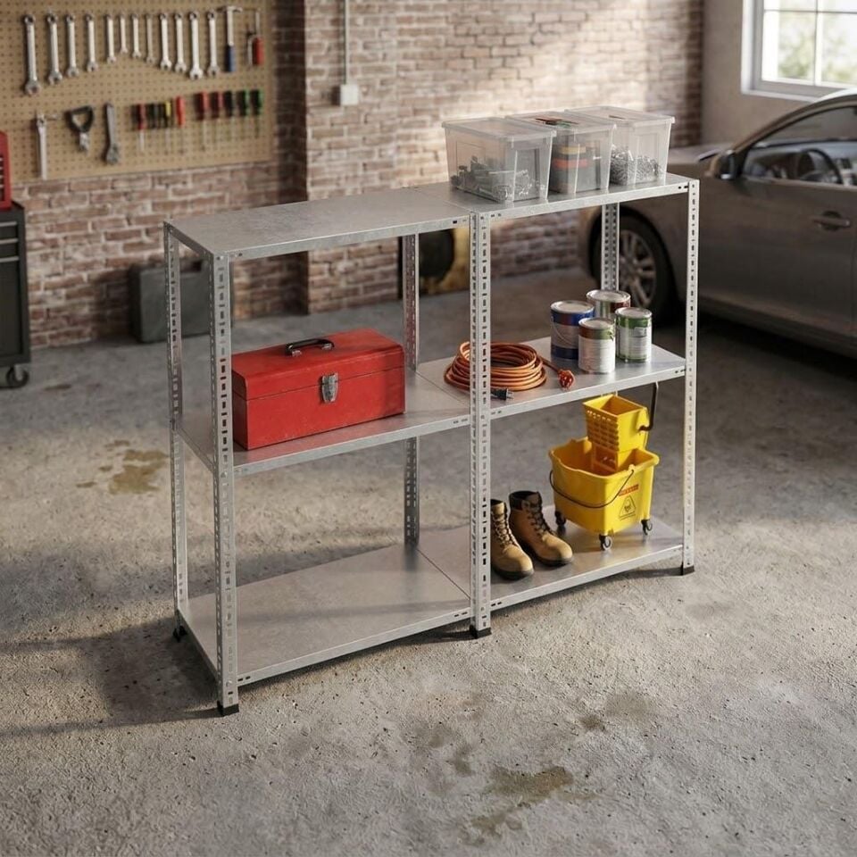 3 Katlı Duble Galvaniz Çelik Raf - Depo, Arşiv, Kiler, Dosya, Market Rafı